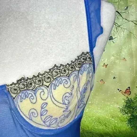 Brand New With Tags Fredericks Of Hollywood Blue Mesh Two piece Slip Dress Set - Picture 3 of 15